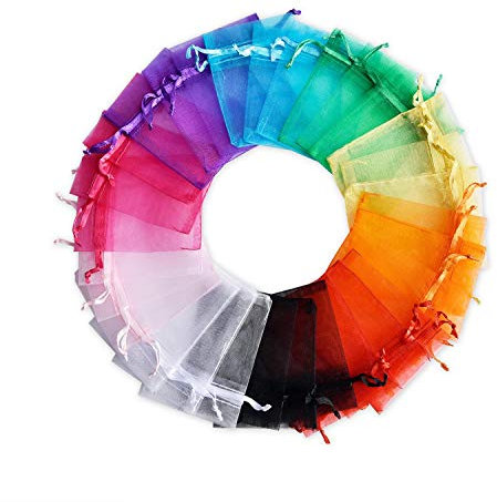 RFWIN 100Pcs Small Organza Gift Bags 7 x 9 cm Jewelry Pouches Wedding Favour Bags with Drawstring for Christmas Birthday Gift Packaging