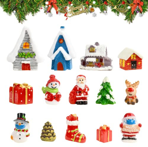 12 Stück Weihnachten Miniatur Ornamente, Weihnachten Mini Figuren, Weihnachtsdeko Figuren Harz, Mini Harz Weihnachtsschmuck, Schneemann Weihnachtsbaum Weihnachtsmann Kleine Ornamente (12)