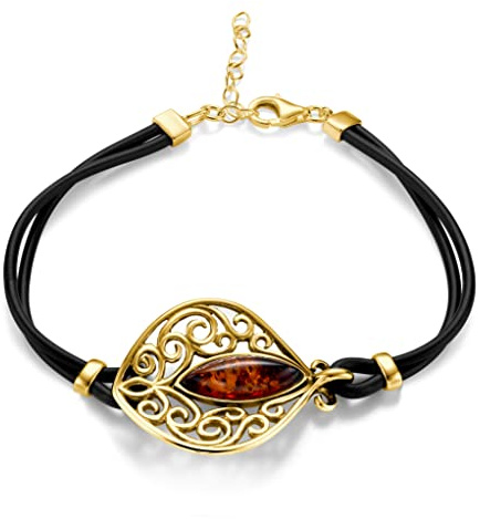 Damhalsband Med Bärnsten Och Förgyllt Sterlingsilver Flexibelt Retrodesign