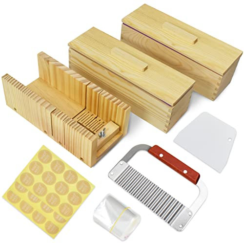 Artcome Kit di 2 stampi da taglio rettangolari in silicone per pagnotta da 1200 ml, 2 scatole di legno con coperchio, strumento da taglio regolabile in legno con taglierina ondulata in acciaio
