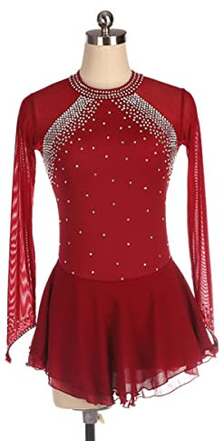 kzytamz Kinder Mädchen Eiskunstlauf Kleid Winter Schlittschuh Kostüm Mädchen Roller Eisfigur Schlittschuh Kleid Schlittschuh Rock Dame Ballerina Outfits (XXXS,Burgundy)