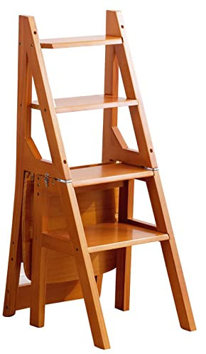 Klappbarer Bibliotheksleiter Aus Massivholz Trittleitern Trittstuhl Faltbarer 4-Stufen-Hocker Zweizweck-Trittleitern 4-Stufen-Kletterstufen-Ausstellungsständer Blumenständer (Color : Brown, S : 46x3
