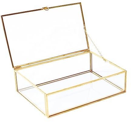 Utopz Large Vintage Golden Lidded Glass Box, Rings Bracelet Organizer Home Decor, Edge Bracelet Decorative Jewelry Display Box(10.8x7x3.9 inch)