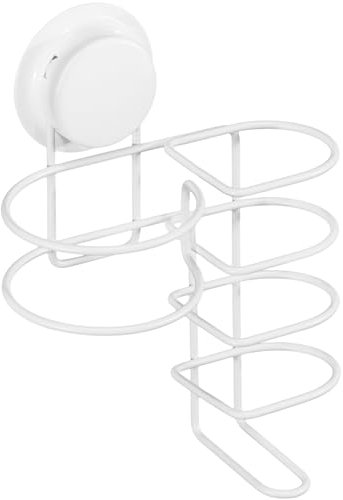Navaris Soporte para Colgar secador y Plancha de Pelo - Colgador de Pared de Acero Inoxidable con Ventosa - para Espejo Cristal azulejo - Sin Agujeros - Blanco