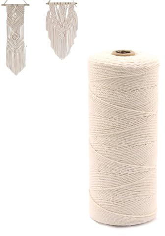 Makramee Garn 1mm x 450m - Baumwollgarn 100% Baumwolle, Baumwollschnur für DIY Gewebtes Kunsthandwerk, Wandbehang, Gartenarbeit, Gewebter Traumfänger, Böhmen Hochzeit Dekorationen