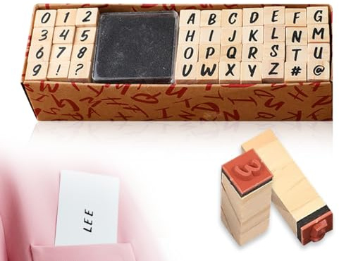 ZoeTekway 40 stycken bokstäver stämpelset, alfabet trästämplar bokstäver, siffror och symboler, med stämpelkuddar, för scrapbooking, konst, hantverk, korttillverkning (handskrift)
