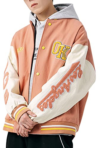 HVECZIXP Veste Baseball Homme Varsity Jacket Blouson Unisexe Americaine Veste de Couple Hip Hop Veste de Survêtement pour Printemps Automne Hiver