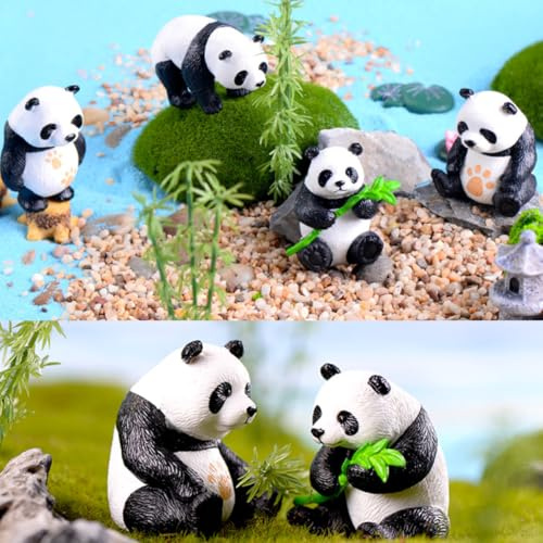 KARLOR Juego de 4 pandas, decoración de panda en miniatura, lindas figuras de animales, adornos de escultura de micro paisaje, mini decoración de escena, adornos divertidos para escritorio, acuario