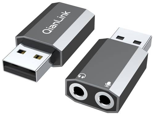 QianLink USB to 3.5mm Audio Adapter (2-Pack),External Stereo Sound Card with Dual TRS 3-Pole 3.5mm Headphone and Microphone Jack for PS4/PS5/PC/Laptop, Built-in Chip Mic-Supported Headphone Adapter