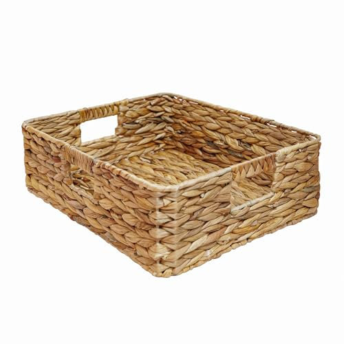 Coffre de rangement en jacinthe naturelle - Panier en osier (moyen 33 x 26,9 x 11,4 cm) pour la maison, la chambre à coucher, la salle de bain