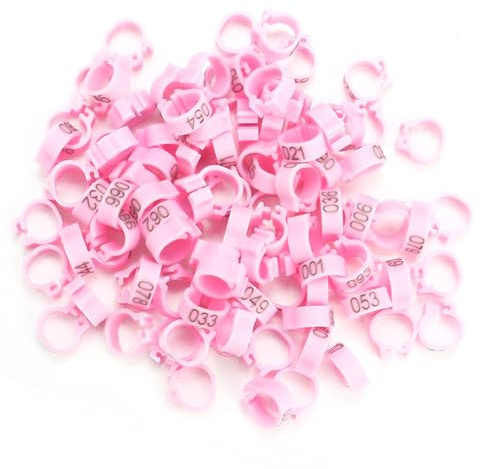100PCS 8MM 001-100 Numbered Plastic Letter Pigeon Bird Leg Bands Rings, Bird Chicks Parrot Clip Rings Band (Pink)