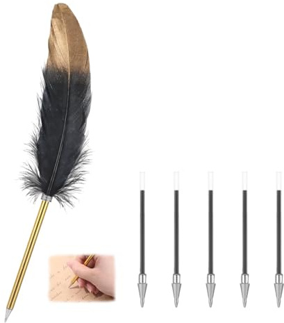 Penna a sfera di alta qualità, Set per Calligrafia penna a sfera di colore nero con 5 Mine di Ricambio Penna Stilografica 24,5 cm Nero con Punta Dorata Accessorio Elegante per Ufficio, Matrimoni