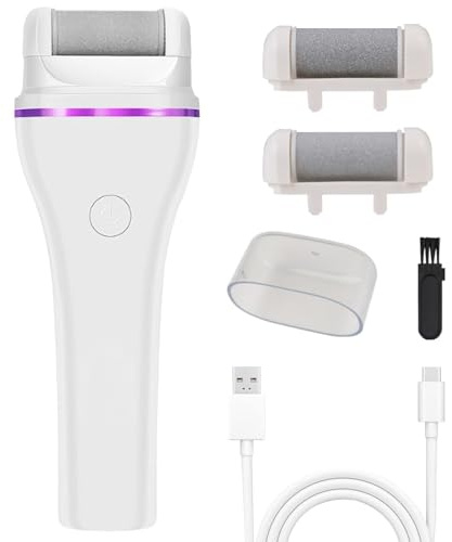 Electric Foot File Hard Skin Remover Rechargeable Callus for Feet with Replacement 3 Roller Heads Waterproof Foot Grinder Scrubber Exfoliator Pedicure Tool for Removing Hard Dry Dead Skin Feet Care