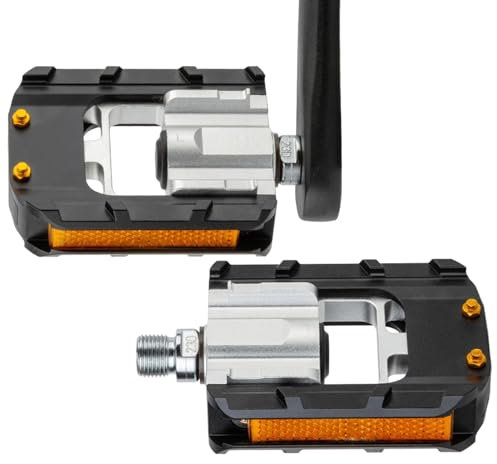 Racercykelpedaler – 1,4 cm (9/16 tum) metallpedaler i en uppsättning av 2 platta halkfria plattformspedal med reflektorremsor, snabblåssystem för utbyte, inställning och cykelvård