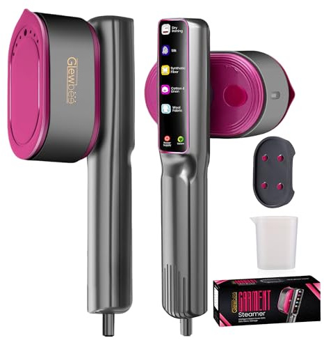 Glewbee Travel Steamer for Clothes, 1200W Portable Steamer & Iron 2 in 1, Handheld Garment Steamer with 10s Fast Heatup, 5 Modes LED Touch Display, Large Ceramic Panel & 110ml Tank for Home and Travel