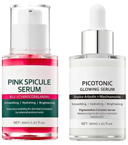 Cyano Pink Spicule Serum + Picotonic Glowing Ampoule Duo,Spicule Face Serum for Pore Care,Pore & Spot Skin Care Set-Shrinks Pores & Fades Blemish Marks & Boosts Collagen Korean Skin Care Face Serum