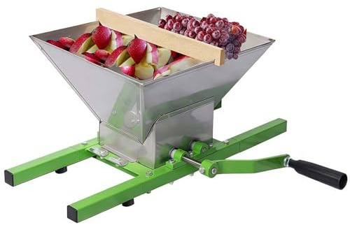 TAUIANE Obst- Und Apfelpresse, Tragbarer Obstzerkleinerer, Manueller 7-Liter-Entsafter Mit Griff, Edelstahl, FüR Wein- Und Apfelweinpressung,Green 7l,Apples