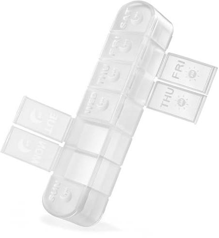 FHORAIN Pilulier Hebdomadaire Extra Large 2 Fois par Jour, 7 Jours AM/PM, 14 Compartiments, avec Étiquettes Permanentes, Résistant à la Décoloration, pour Vitamines et Suppléments (Blanc)