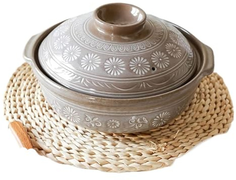 Olla de barro, Olla Caliente De Cerámica, Cazuela Resistente Al Calor con Tapa, Redonda Barro Gres, Arrocera for Estilos Guiso(2L)