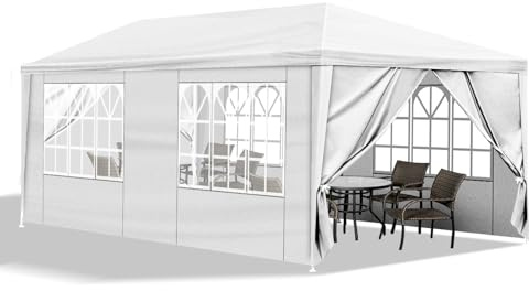 Bonnlo Carpa Plegable de 3x6m, con 6/4 Paredes Laterales, Las pergolas de Jardín para Bodas al Aire Libre, Jardines, Campamentos y Fiestas, Blanco (con 6 Paredes Laterales)