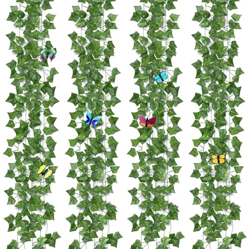 BELICOO 48 m falska murgrönsrankor, 16-pack konstgjorda murgrönsgirlandger med 4-pack falska pothos, konstgjorda hängande växter, gröna löv för inomhus utomhus trädgård bröllopsfest uteplats vägg- och