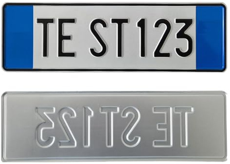 Targa Decorativa - Formato Modello Anteriore - in Alluminio Catarifrangente con Lettere e Numeri in Rilievo Punzonati, Personalizzabile, Made in Italy