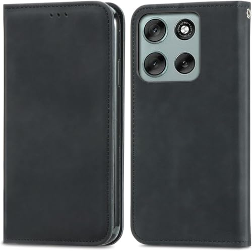 Knoowcase for Motorola Moto G87 Phone Case, Moto G67/ G77 Case Shockproof PU Leather Magnetic Shell Wallet Bumper Full Protective Anti-Drop Kickstand Skin Cover, Black
