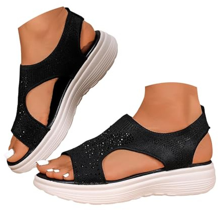 Ortopediska sandaler för kvinnor, sportig sandal med öppen tå, ortopediska bekväma sommarskor, vardagliga kilsandaler för promenader, andningsbara eleganta sandaler vår, 45 EU