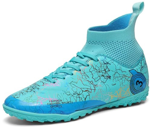 Mokayu Boys Football Boots Kids Firm Ground Soccer Astro Turf Athletics Training Sport Running Futsal Shoe Teenager Indoor Outdoor Profession Competition Football Shoes Unisex Turquoise UK 6