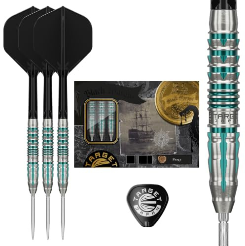 Target Japan Black Marque Pierce Steel Tip Darts with Kflex, 24G | 90% Tungsten Dart Set, K-Flex Flights and Shafts No.2, Swiss Nano Point Tips, Lee Zheng