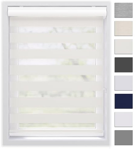 EFIXS Doppelrollo mit Kassette Montage Wand/Decke mit Bohren Breiten: 40-220, Höhe: bis 240 Hier: BxH (200 x 240) cm (Schneeweiss) Premium Duorollo, oder ohne Bohren mit Klemmhalter am PVC-Fenster