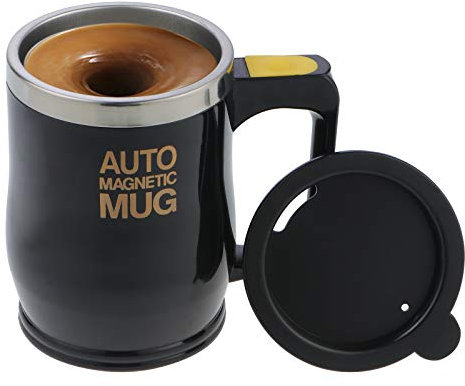 TsunNee Elektrischer selbstrührender Kaffeebecher, 380 ml, Edelstahl, automatischer Mixbecher für Kaffee, Tee, heiße Schokolade, Milch, Kakao, Protein, Schwarz