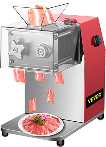 VEVOR - Máquina de corte de carne comercial, 250 kg/h, 850 W, hoja de 3,5 mm, cortador de carne eléctrico de acero inoxidable, para cocina, supermercado, cordero, carne de res, pollo, rojo