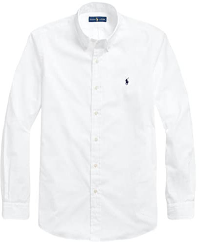 POLO RALPH LAUREN Men's Classic Fit Poplin Sport Shirt, Pure White, XL