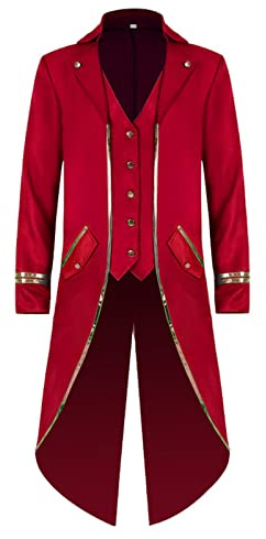 TSIRNK steampunk för män, medeltida kostym för män, frack män, för karneval, halloweendräkt (röd, 4XL)