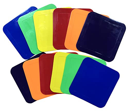 Ace Creations 23 cm fyrkantiga poly vinylfläckmarkörer – träningsborrar med skolgym, sportlag, friidrott och fält, basket, fotboll, baseball, förskola, dagis – set med 12