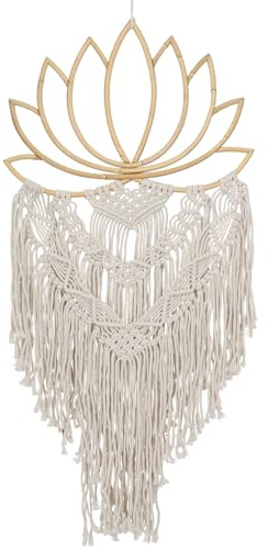 GURU SHOP Makramé vägghängning/väggdekoration, i boho-stil, bomull – lotus, vit, 82 x 41 x 2 cm, masker och väggdekoration