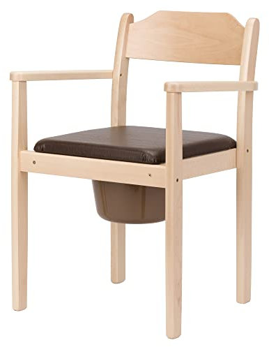 Perla Hygienischer Toilettenstuhl, Nachtstuhl, Holz, herausnehmbarer Eimer mit Deckel, Stuhltoilette fur Erwachsene aus massivem Buchenholz, zertifizierte Toilettenhilfe fur senioren (Hellbraun)