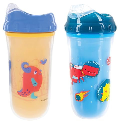 Nuby Isolierter Kühltrinker, auslaufsicher, 266 ml, Gelb und Blau, 2 Stück