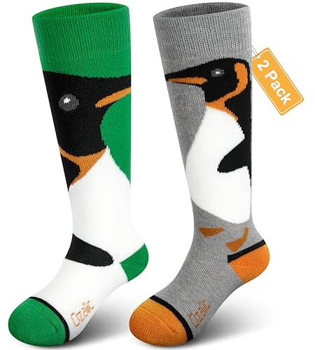 Merino Wool Ski Socks Kids 2 Pairs, Winter Warm Knee High Snowboarding Thermal Skating Socks for Boys Girls Toddlers