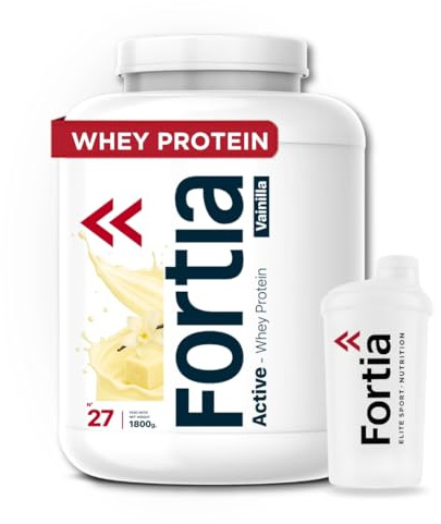 FORTIA Proteinas Whey 30 g por Batido | Proteína en Polvo Premium de Suero de Leche Sabor Vainilla 1.8 kg | Whey Protein para Masa y Recuperación Muscular | Bajo en Grasa y Fácil Digestión