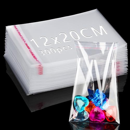 Ziamzra 300 Pzs Bolsas Plastico Bolsas Transparentes OPP 12x20cm Bolsa Celofan Bolsas Celofan Autoadhesivas Bolsas Celofan Bolsitas Plastico Pequeñas para Chuches Regalos Tarjetas Joyas Bombones