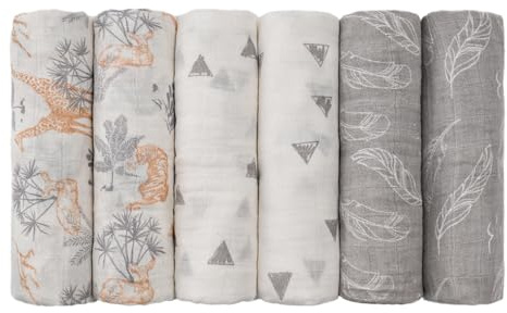 GLLQUEN BABY muslinskvadrater för barn, 6-pack bomullsdukar, 70 cm x 70 cm, absorberande och andningsbara, idealiska för att rengöra, torka och täcka nyfödda