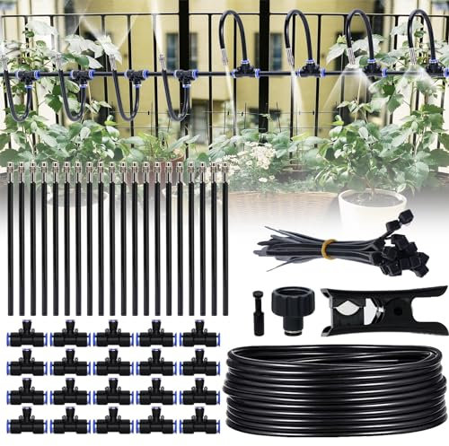 Bewässerungsnebelsystem, 66ft Nebelleitung, 20 Directional Brass Spray Nozzles, 3/4 Adapter, Nebelsystem für Bauernhof Rasenbewässerung, Outdoor-Nebelkühlsystem für Garten Terrasse