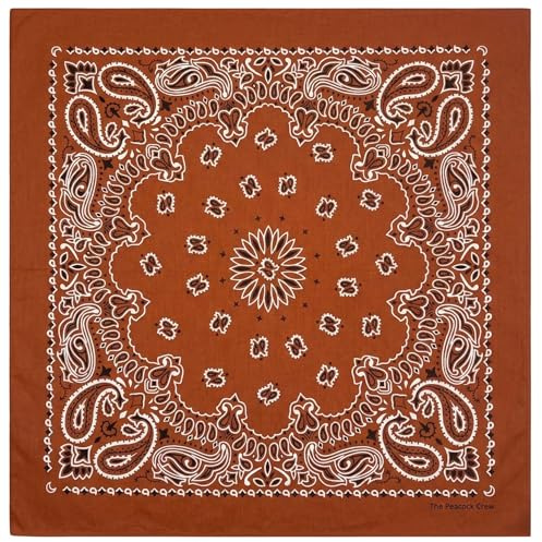 The Peacock Crew Terracotta Brown Bandana for Men and Women in Premium Soft Cotton Paisley Scarf Gift Kraft Pack burnt orange bandana