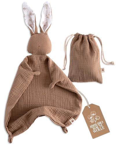 Mikito Schnuffeltuch Baby Hase - Musselin Schmusetuch als Baby Geschenk zur Geburt von Junge & Mädchen/Schnuffeltücher & Trösterchen/Kuscheltier Baby (Taupe)
