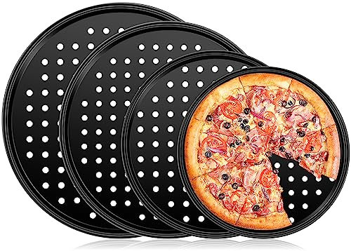PLMMOUT Pizzablech 4er Set, Rund Pizzaform, Gelocht Antihaft Pizzapfanne aus Karbonstahl, Pizzaform für Ofen, Langlebig & Leicht zu reinigen, 4 Größen, ∅ 22.8cm, ∅ 25.4cm, ∅ 27.9cm, ∅ 30.5cm