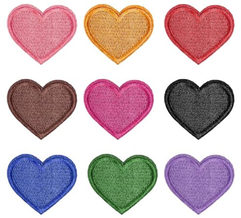 Herz Stickerei Aufnäher, 27 Stück Herz Patches zum Aufbügeln Herzen Flicken zum Aufnähen 4,3 x 3,7 cm Bügelpatch in Herzform für Kleidung Hüte Jacke Jeans Rucksäcke Tasche DIY Dekoration