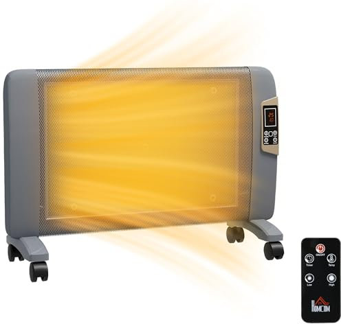 HOMCOM Mica Electric Space Heater, Portable Heater for Home with 2 Heat Settings, Living Room, Study, Garage, Adjustable Temperature 18-30°C, 1000W/2000W, Grey