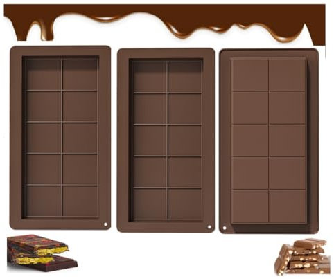 Hitopin 3 Piezas Moldes de Barra de Chocolate, Molde de Silicona para Tableta de Chocolate, Moldes para Barra de Chocolate de Silicona,Molde de Barra de Chocolate,DIY Chocolates(Marrón)